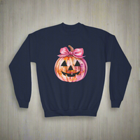 Cute Disco Ball Pumpkin Youth Sweatshirt With Coquette Bow