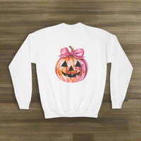 Cute Disco Ball Pumpkin Youth Sweatshirt With Coquette Bow