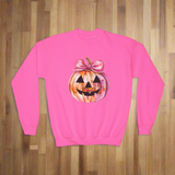 Cute Disco Ball Pumpkin Youth Sweatshirt With Coquette Bow