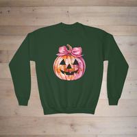 Cute Disco Ball Pumpkin Youth Sweatshirt With Coquette Bow