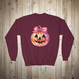 Cute Disco Ball Pumpkin Youth Sweatshirt With Coquette Bow