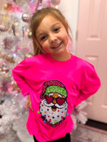 Faux Glitter Santa, Christmas Shirt For girls,