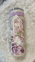 Purple and Sand Stripes with Roses and Peonies Tumbler 30 oz Skinny