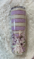 Purple and Sand Stripes with Roses and Peonies Tumbler 30 oz Skinny