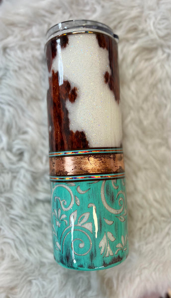 Cowprint Tooled Leather Tumbler 30 oz